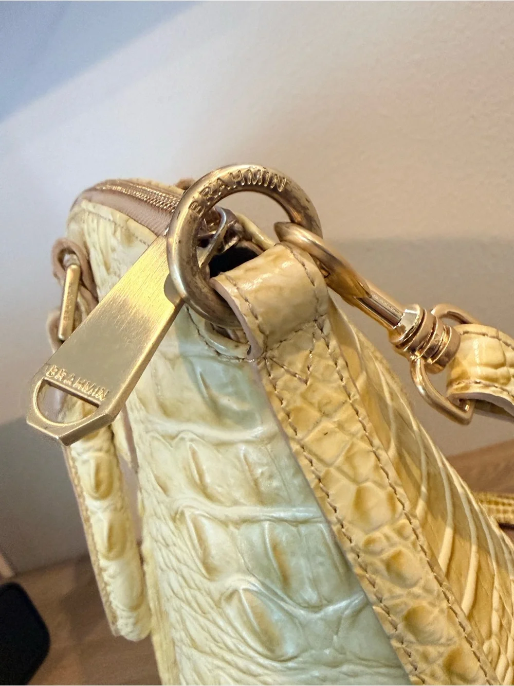 Brahmin Yellow Croc-Embossed Leather Shoulder Bag
